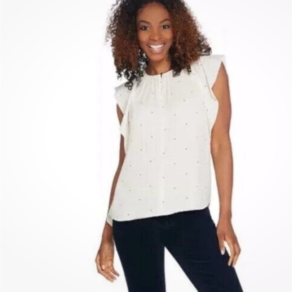 NWT Vince Camuto Soho Polka Dot Flutter Sleeve Keyhole Back Blouse 2X